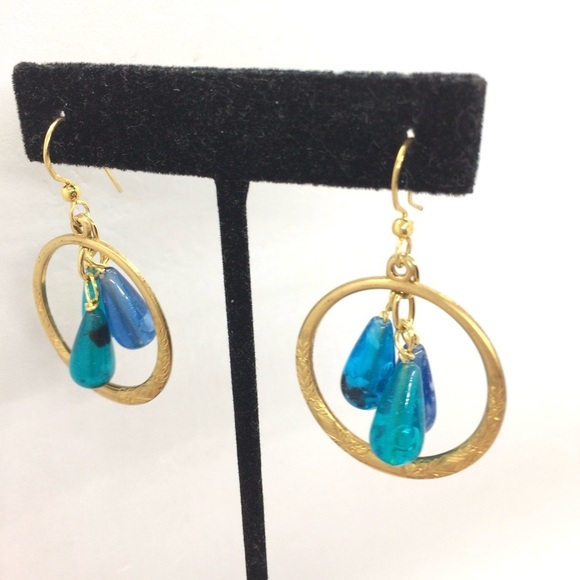 3/$30 UPCYCLED HANDMADE EARRING BRASS HOOP PLASTIC VINTAGE GOLD BOHO VERMEIL - Picture 7 of 15